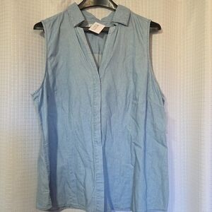 Croft & Barrow Chambray Sleeveless Button Up Tank 2XL
